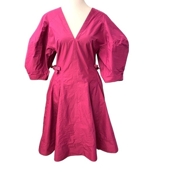 Phillip Lim Puff Sleeve Godet Rivet Side Tie Dress pink magenta fit flare size 8 - Picture 6 of 13